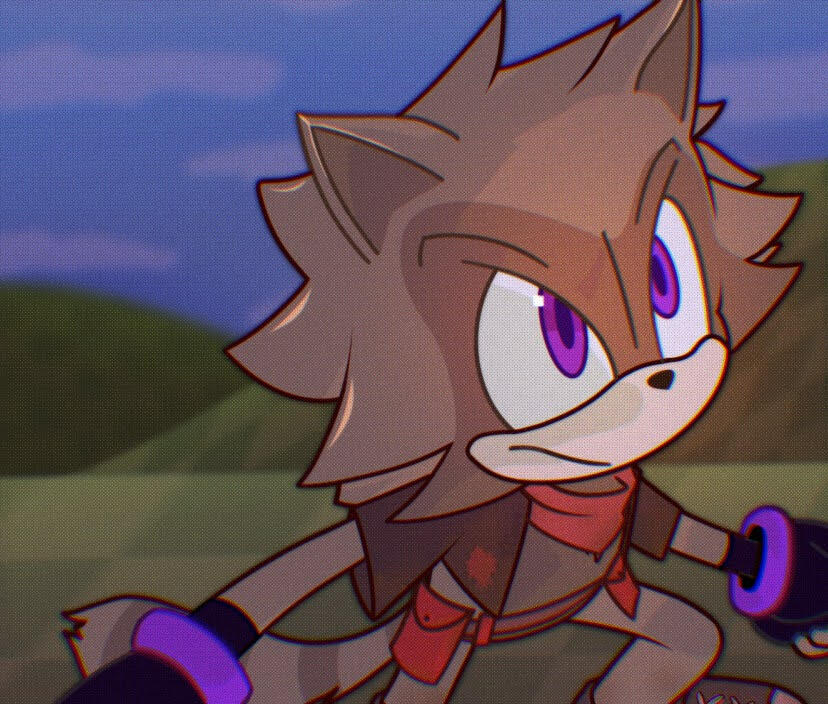 An OC near the camera on a fully redrawn background over what was a Sonic screenshot